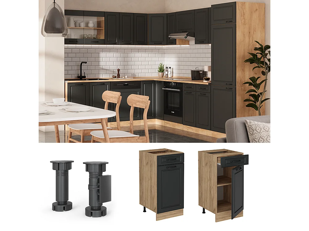 Meuble cuisine anthracite campagne 40x60x81.6 r-line