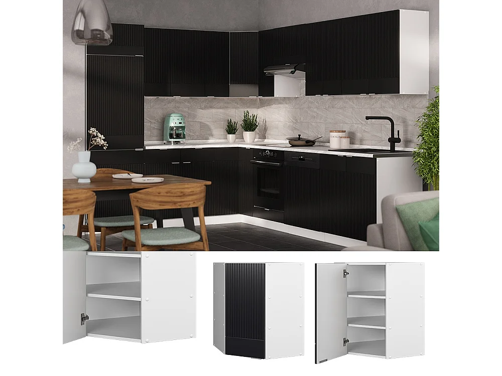 Corner wall cabinet black striped 57x34.1x72 fame-line