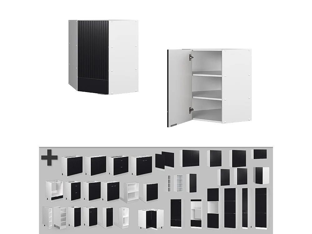 Corner wall cabinet black striped 57x34.1x72 fame-line