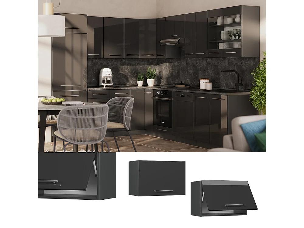 Elément haut de cuisine anthracite haute brillance 60x34.1x40 fame-line