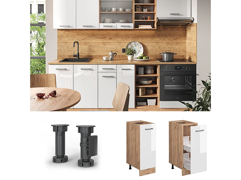 Meuble de cuisine blanc haute brillance 30x60x81.6 r-line