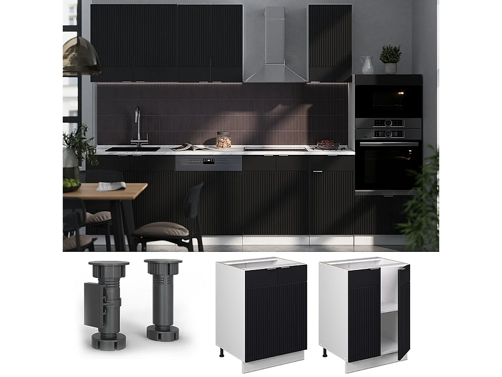 Mobiletto base cucina Nero rigato 60x60x82 fame-line