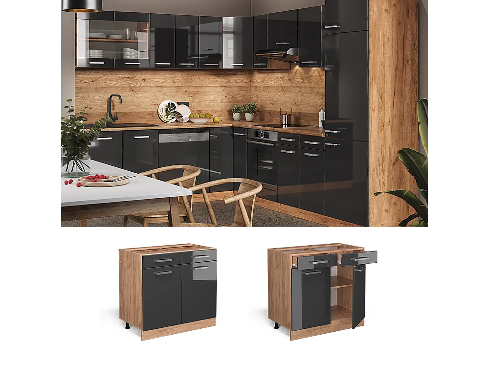 Meuble cuisine anthracite haute brillance 80x60x81.6 r-line