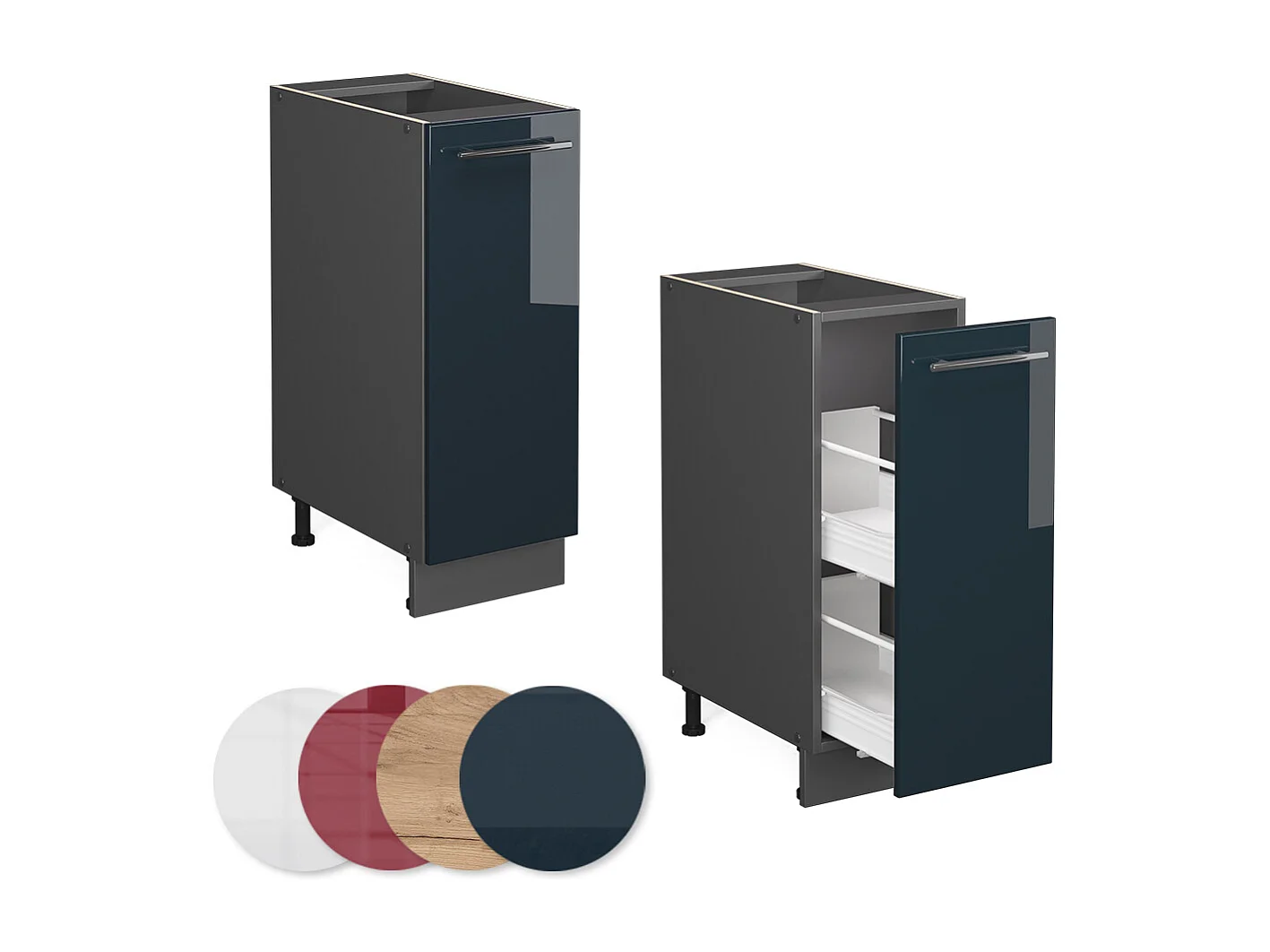 Meuble de cuisine bleu foncé brillant 30x60x82 fame-line