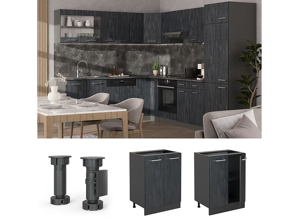 Mobiletto base cucina Calce nera/antracite 60x60x81.6 r-line