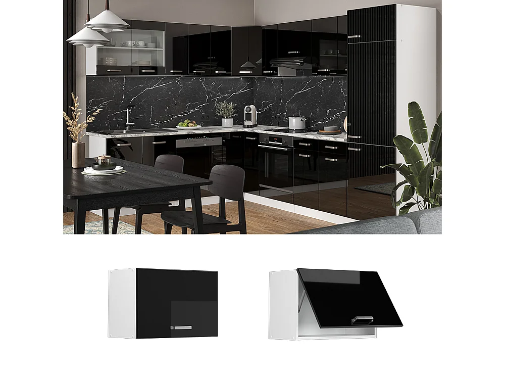 Elément haut de cuisine noir haute brillance 60x31x40 r-line