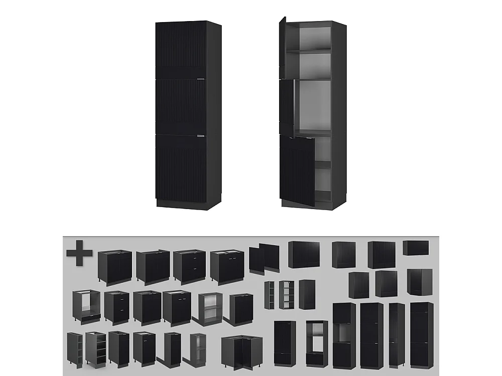 Meuble pour four noir rayé 60x58x206.8 fame-line