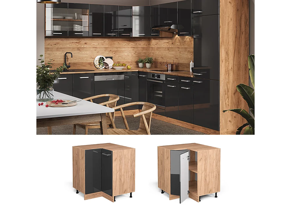 Armario de esquina antracita alto brillo 75.6x60x81.6 r-line