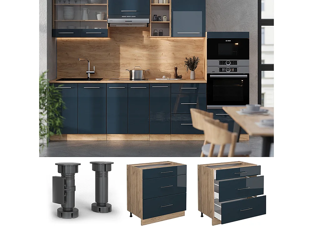 Meuble cuisine bleu foncé brillant 80x51.6x82 fame-line