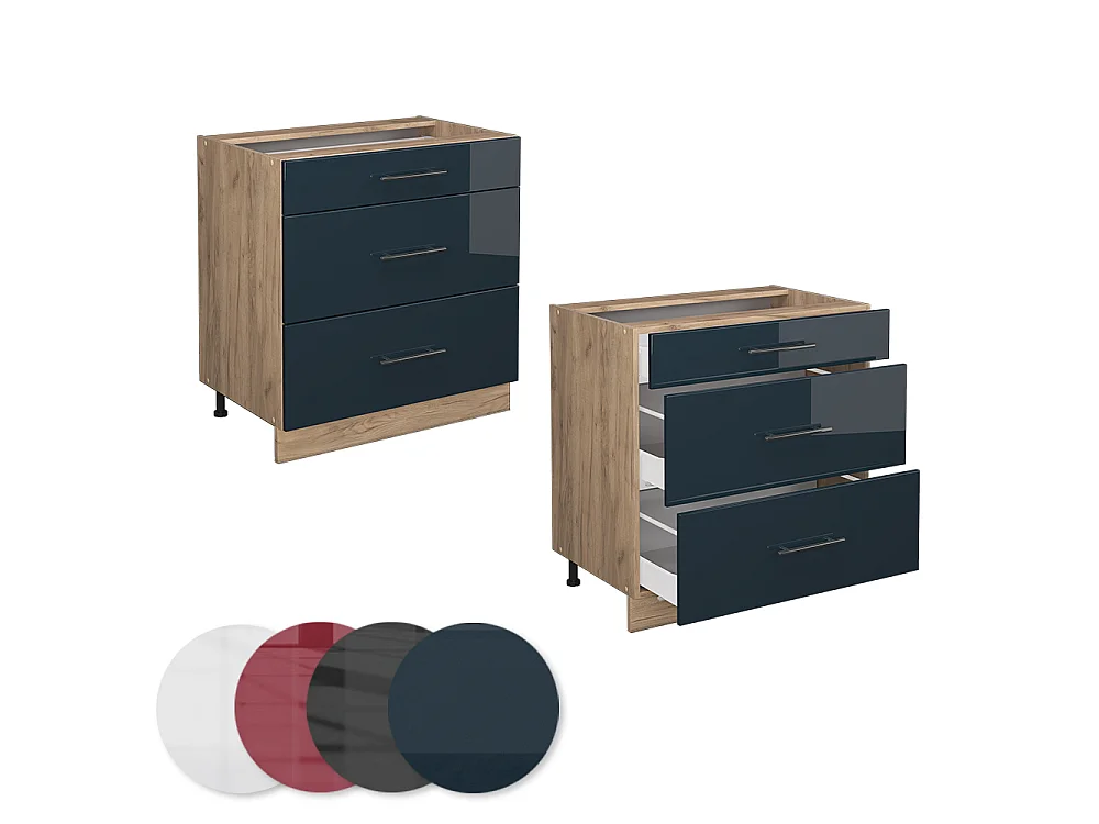 Meuble cuisine bleu foncé brillant 80x51.6x82 fame-line