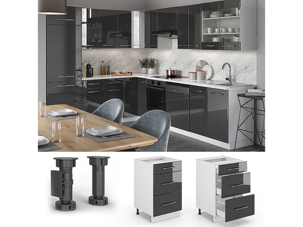 Mueble bajo de cocina antracita alto brillo 50x60x82 fame-line