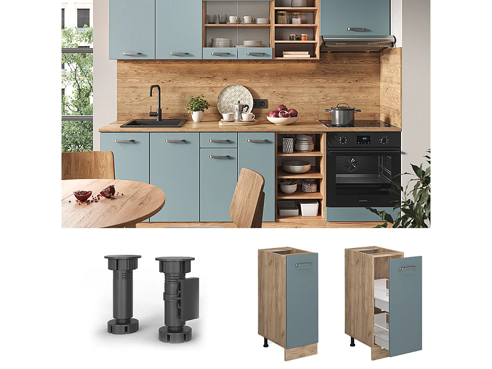 Meuble de cuisine bleu-gris 30x60x81.6 r-line