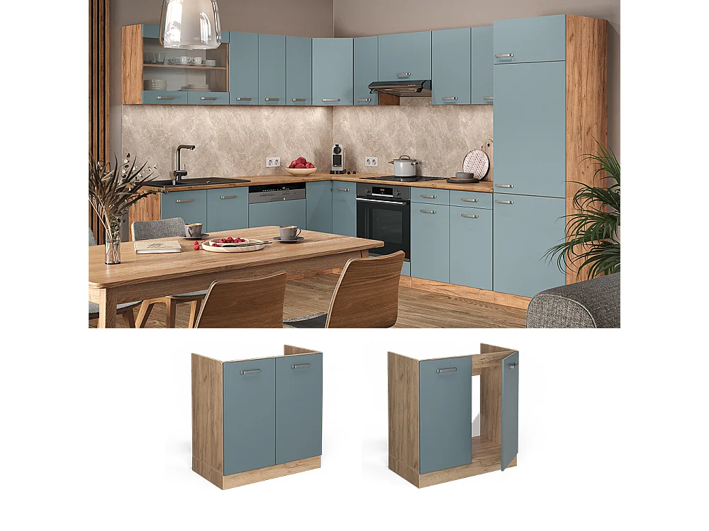 Meuble bas sous-évier bleu-gris 80x46x81.6 r-line