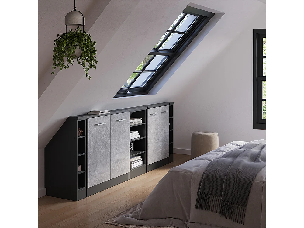 Meuble sous pente béton 215x46x81.6 r-line