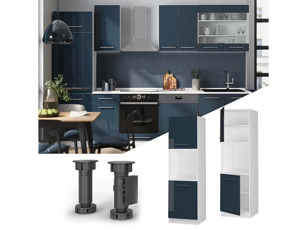 Armario para horno empotrado azul oscuro alto brillo 60x58x206.8 fame-line