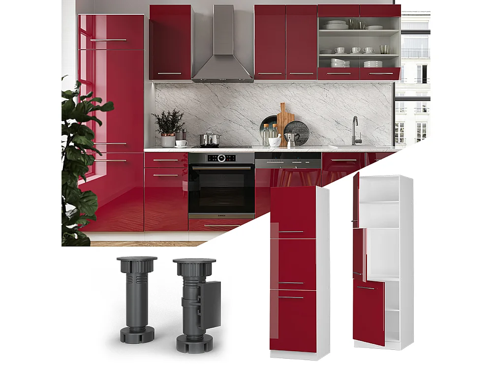 Meuble pour four rouge bordeaux haute brillance 60x58x206.8 fame-line