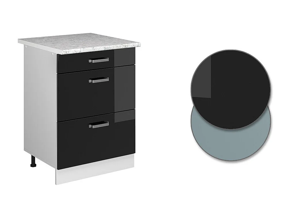 Meuble cuisine noir haute brillance 60x60x81.6 r-line