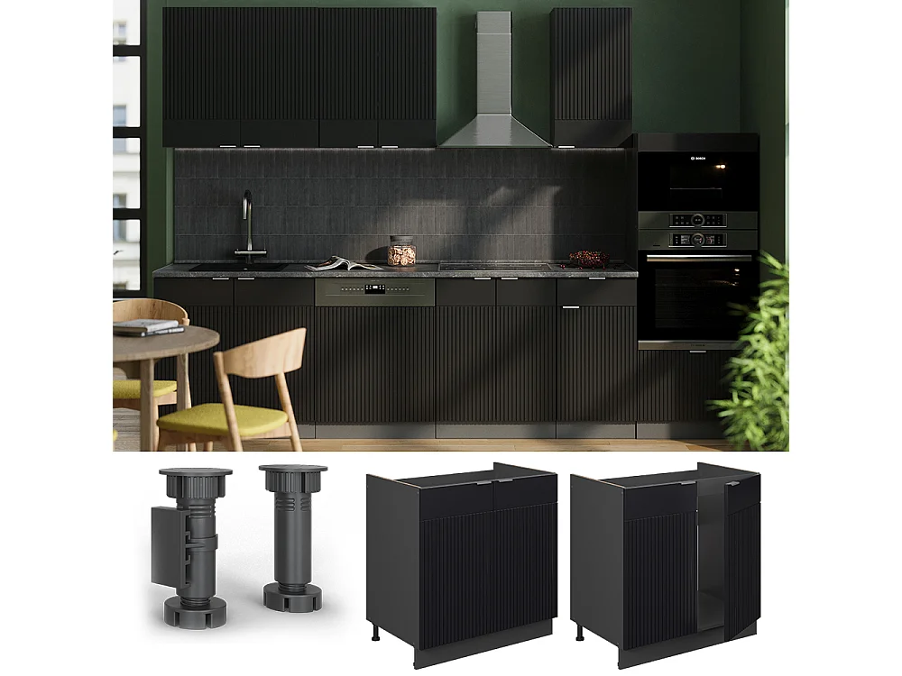 Meuble bas sous-évier noir rayé 80x60x82 fame-line