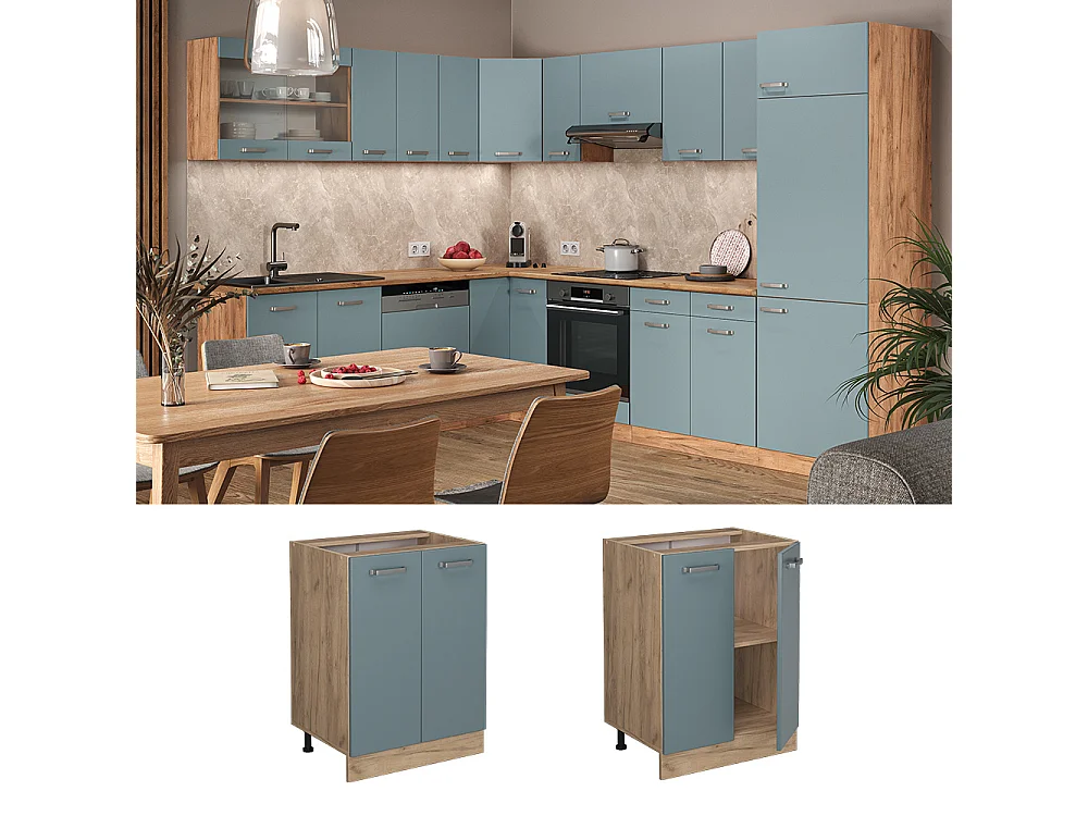 Meuble bas de cuisine bleu-gris 60x60x81.6 r-line
