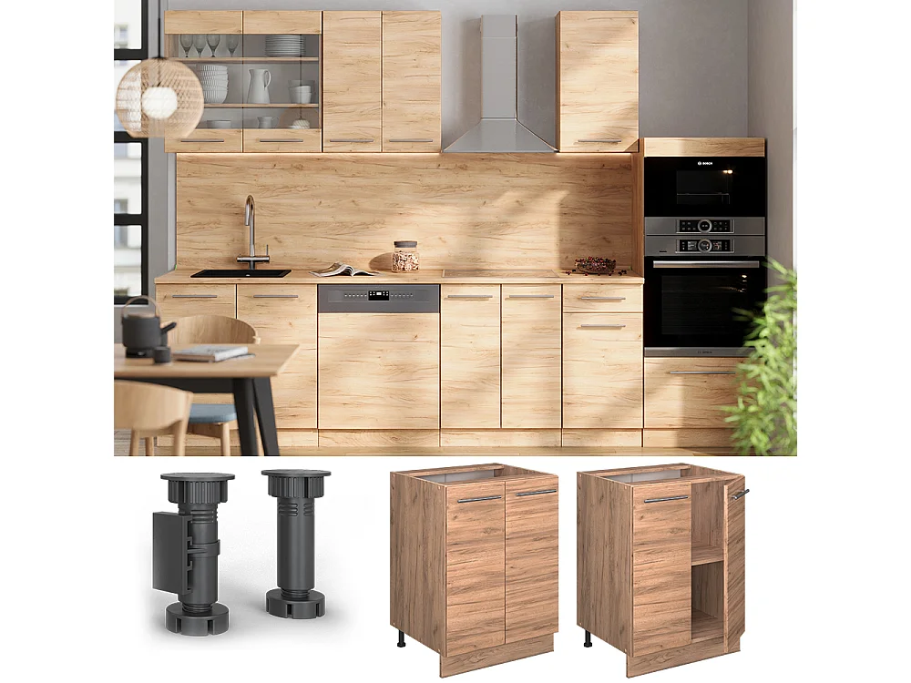 Mueble bajo de cocina roble dorado 60x51.6x82 fame-line