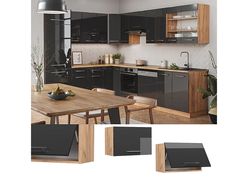 Pensile da cucina antracite lucido 60x34.1x40 fame-line