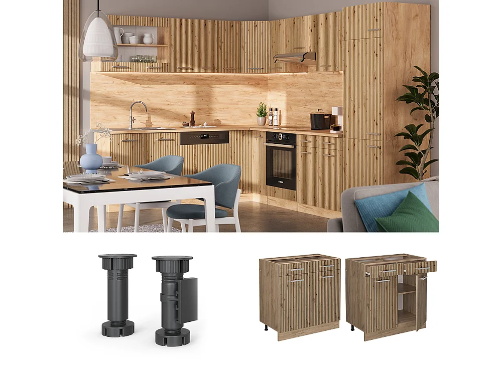 Mueble bajo de cocina roble artesanal 80x46x81.6 r-line