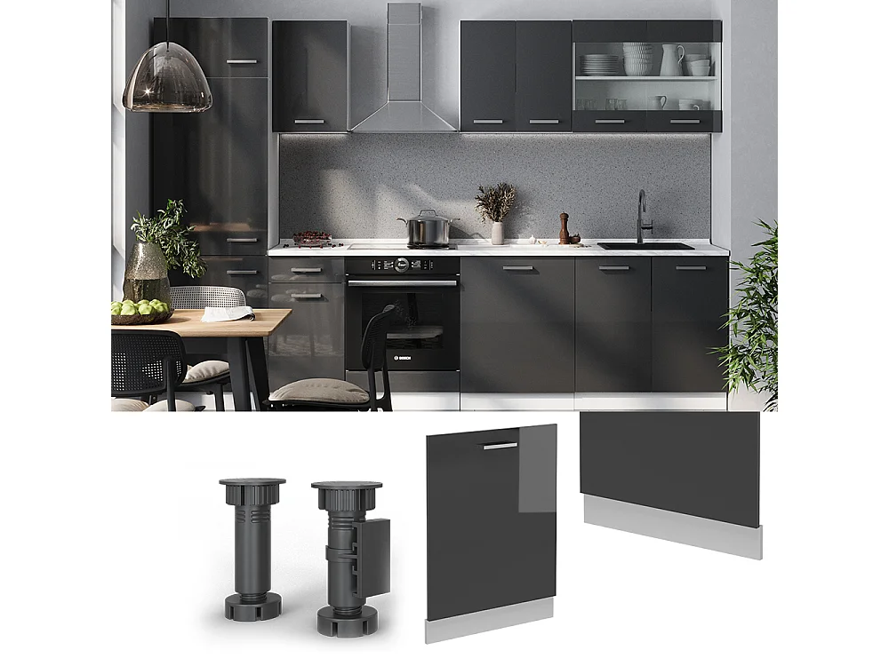 Façade de lave-vaisselle anthracite haute brillance 60x1.6x81.8 r-line