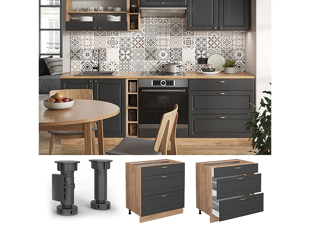 Mueble bajo de cocina antracita-oro 80x60x82 fame-line