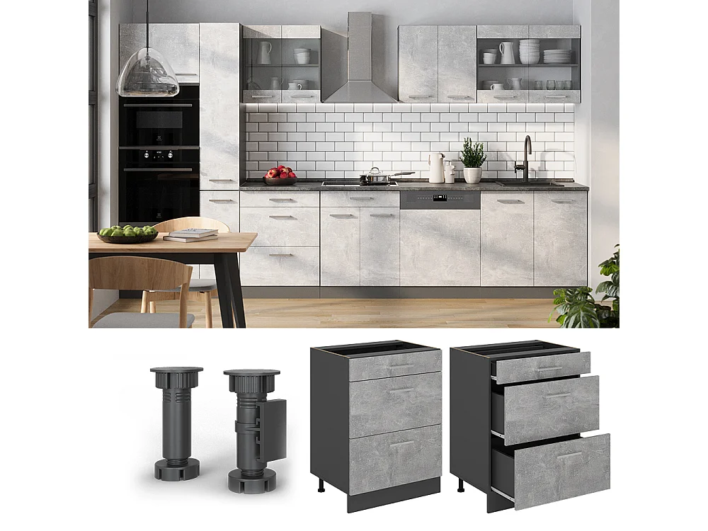 Mueble bajo de cocina hormigón 60x60x81.6 r-line