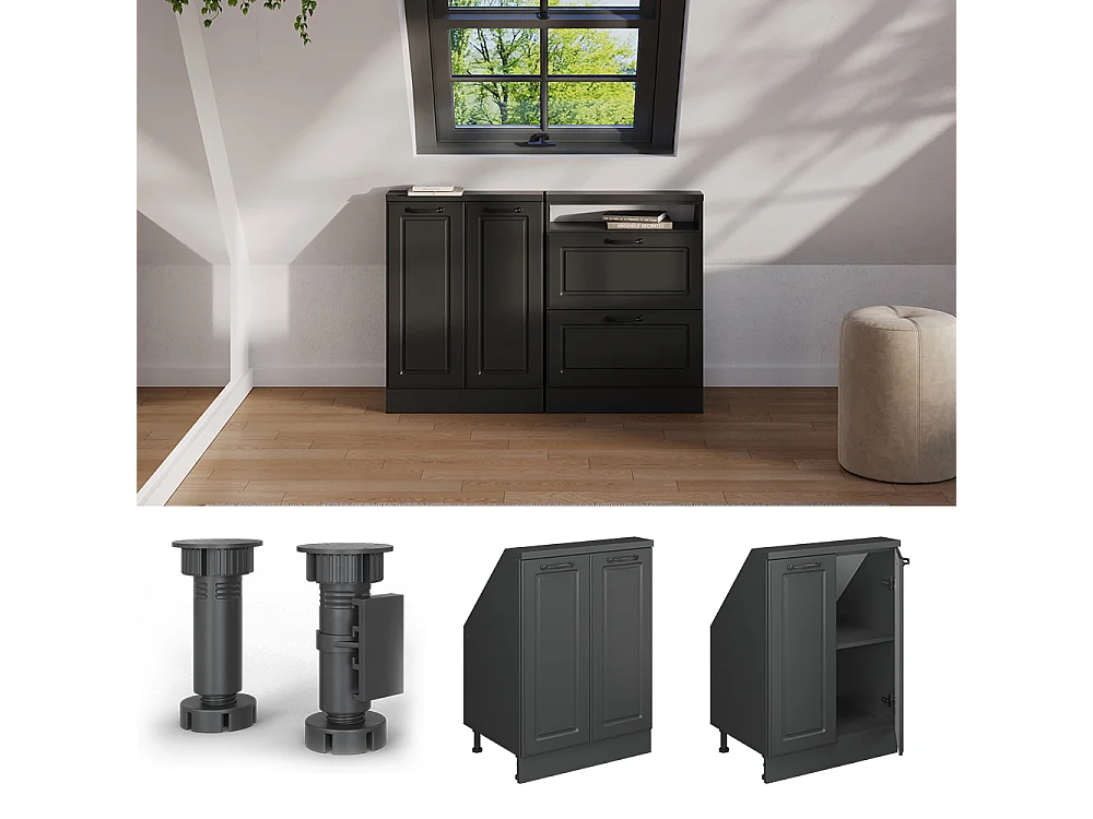 Mobile cucina sottotetto antracite casa di campagna 60x46x81.6 r-line