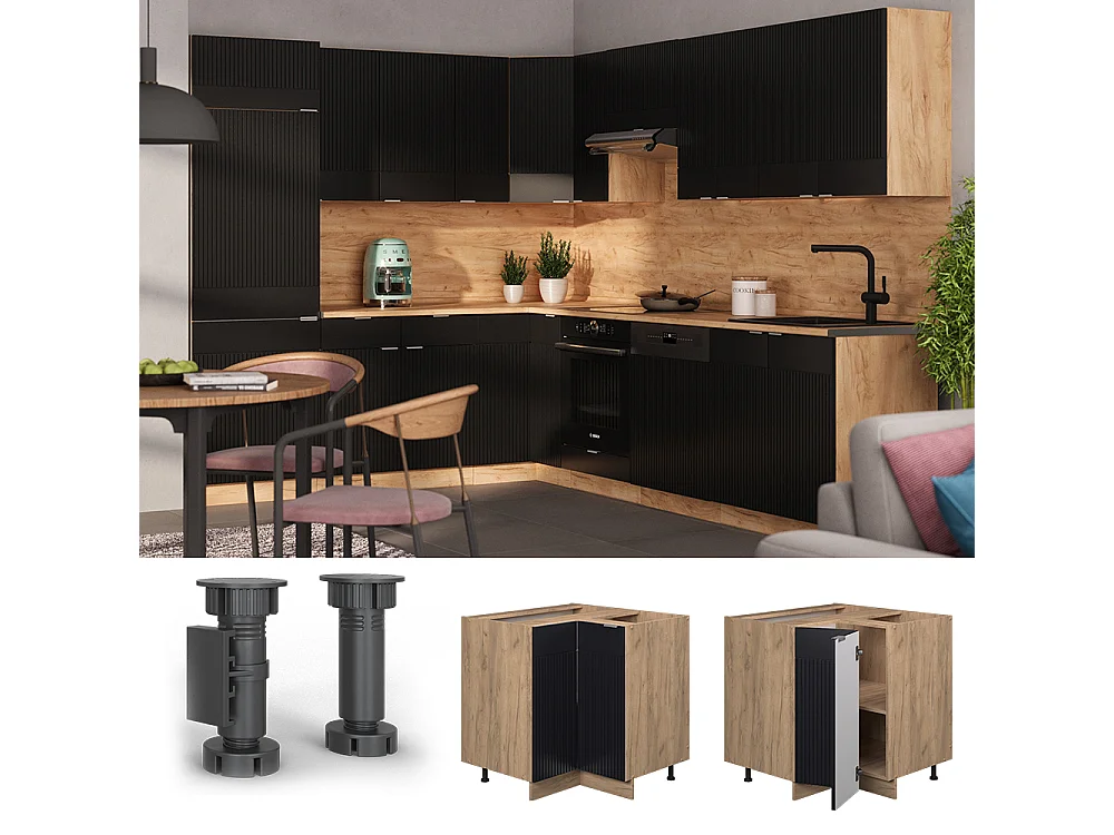 Eckunterschrank schwarz gestreift 80.5x60x82 fame-line