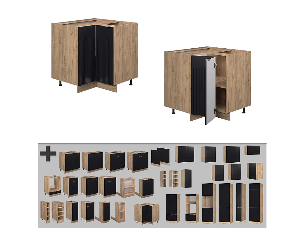 Eckunterschrank schwarz gestreift 80.5x60x82 fame-line