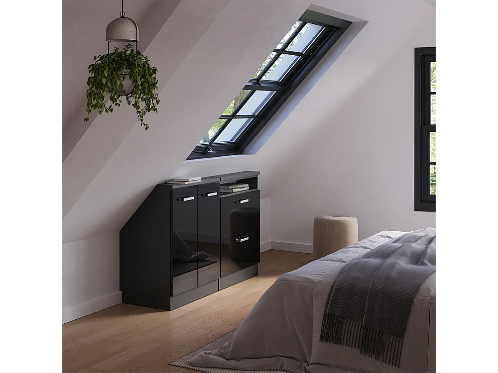 Meuble sous pente noir haute brillance 120x46x81.6 r-line