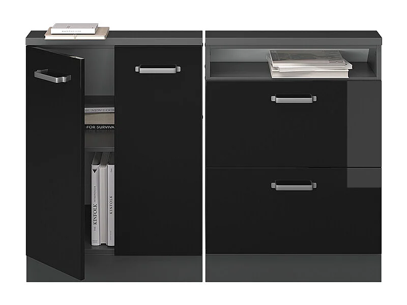 Meuble sous pente noir haute brillance 120x46x81.6 r-line