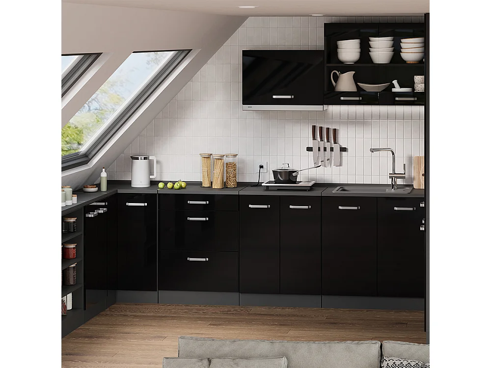 Meuble sous pente noir haute brillance 120x46x81.6 r-line