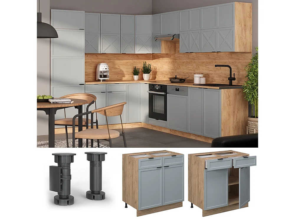 Meuble cuisine bleu clair-gris 80x51.6x82 fame-line