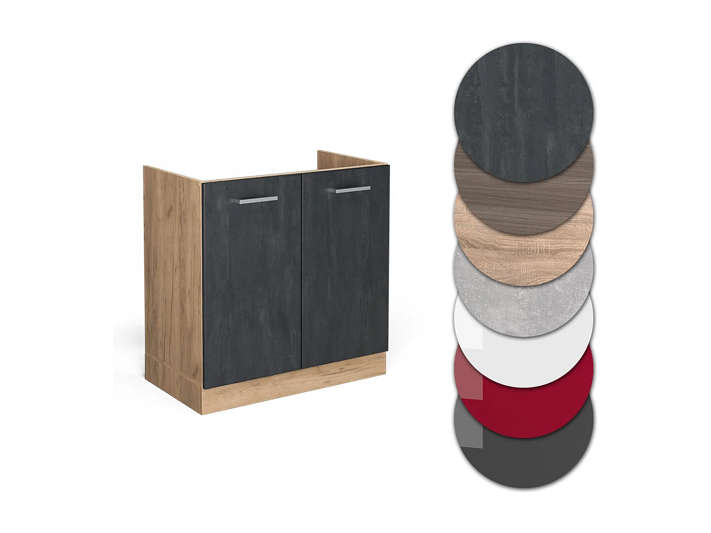 Meuble bas sous-évier béton noir 80x46x81.6 r-line