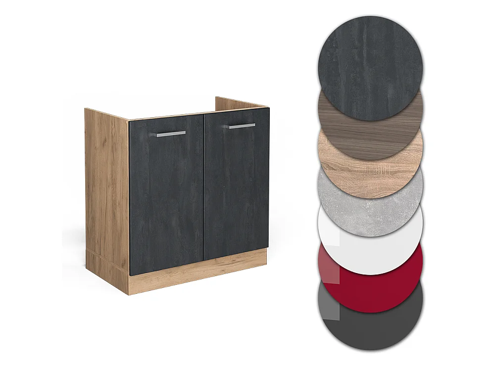 Meuble bas sous-évier béton noir 80x46x81.6 r-line