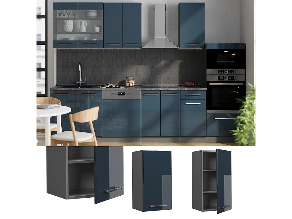 Armario colgante azul oscuro alto brillo 40x34.1x72 fame-line