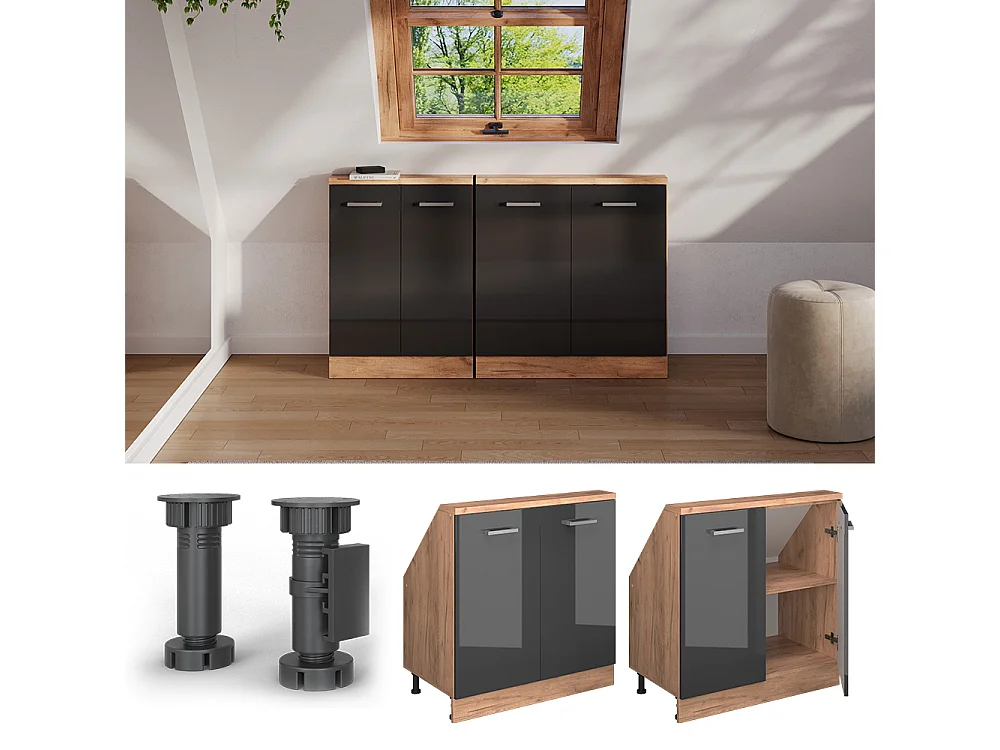 Köksskåp för sluttande tak antracit högblank 80x46x81.6 r-line