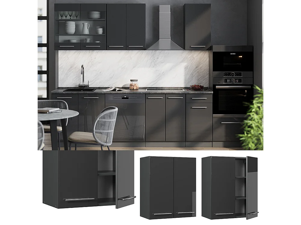 Elément haut de cuisine anthracite haute brillance 60x34.1x72 fame-line