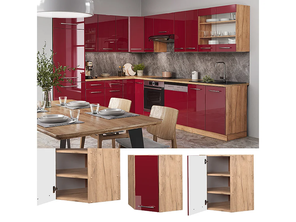 Elément haut de cuisine rouge bordeaux haute brillance 57x34.1x72 fame-line