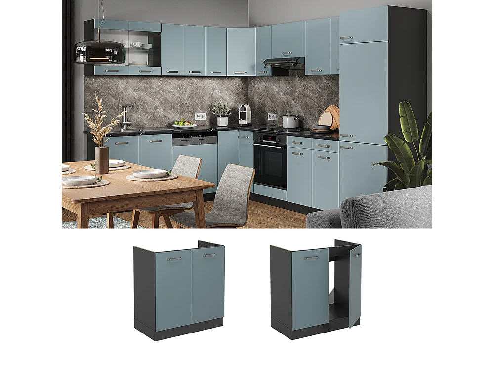 Mobile lavello cucina grigio-blu 80x60x81.6 r-line