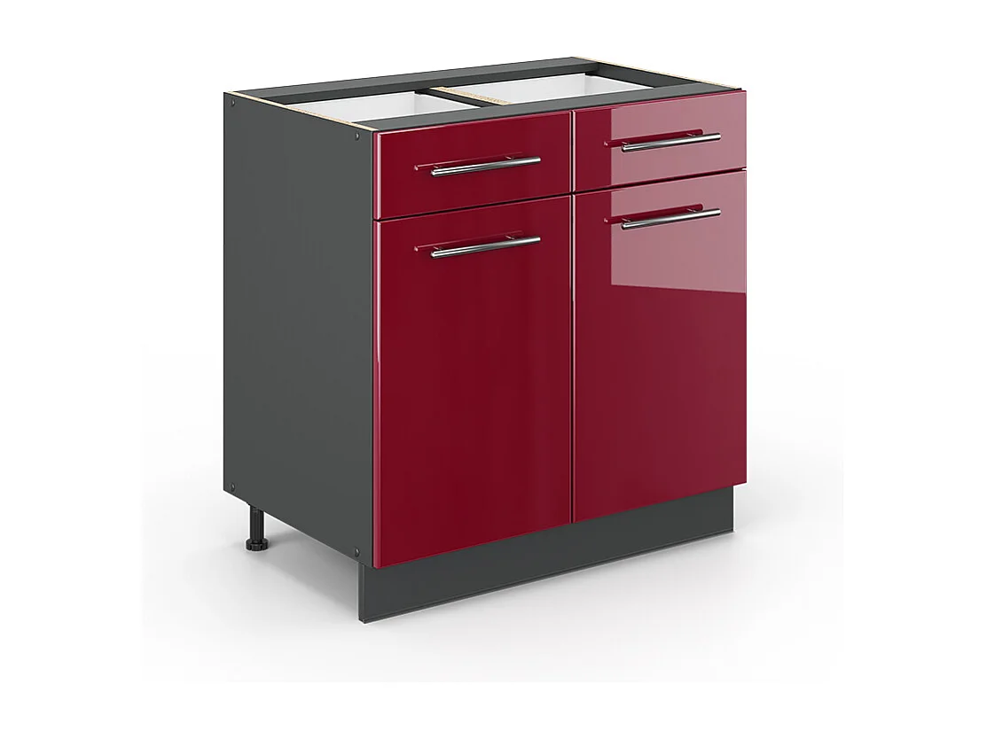 Meuble cuisine rouge bordeaux haute brillance 80x51.6x82 fame-line