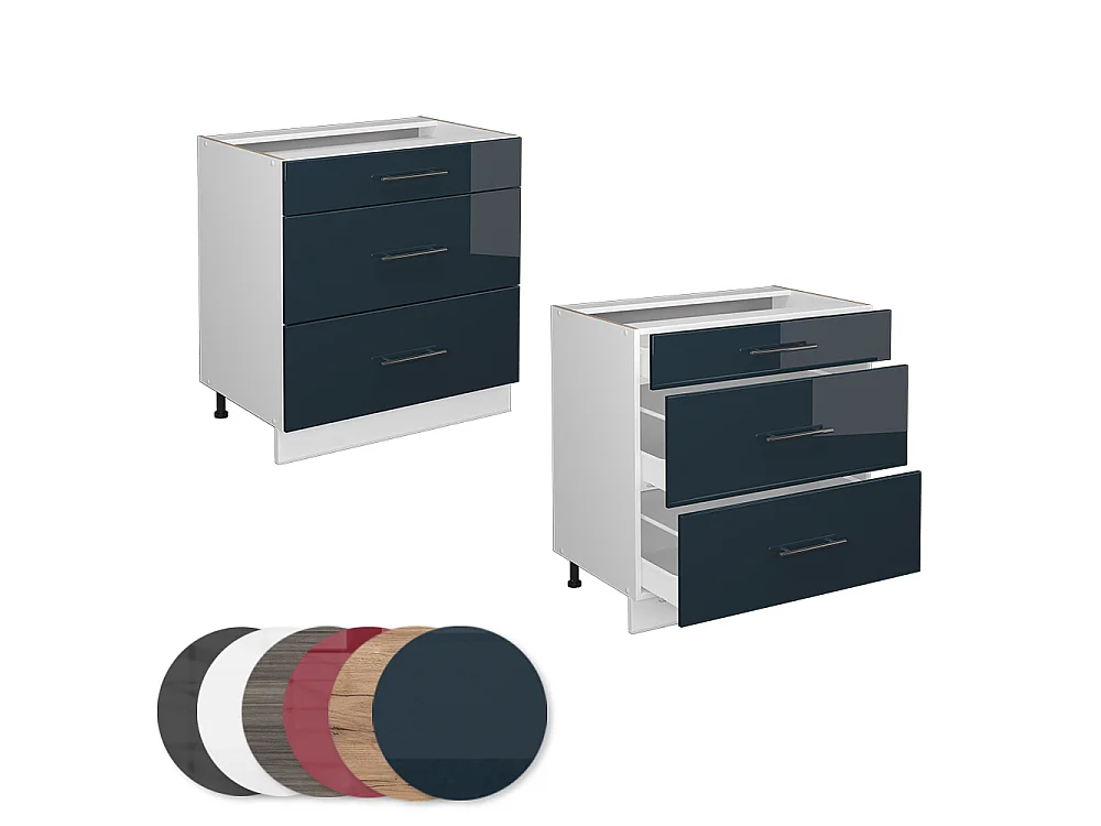 Mobiletto base per cucina blu scuro lucido 80x51.6x82 fame-line