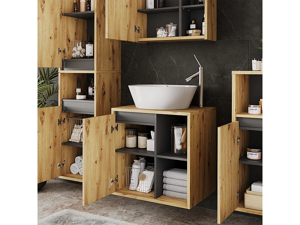 Mobiletto per lavabo artigiano/grigio 60x46x60 viola