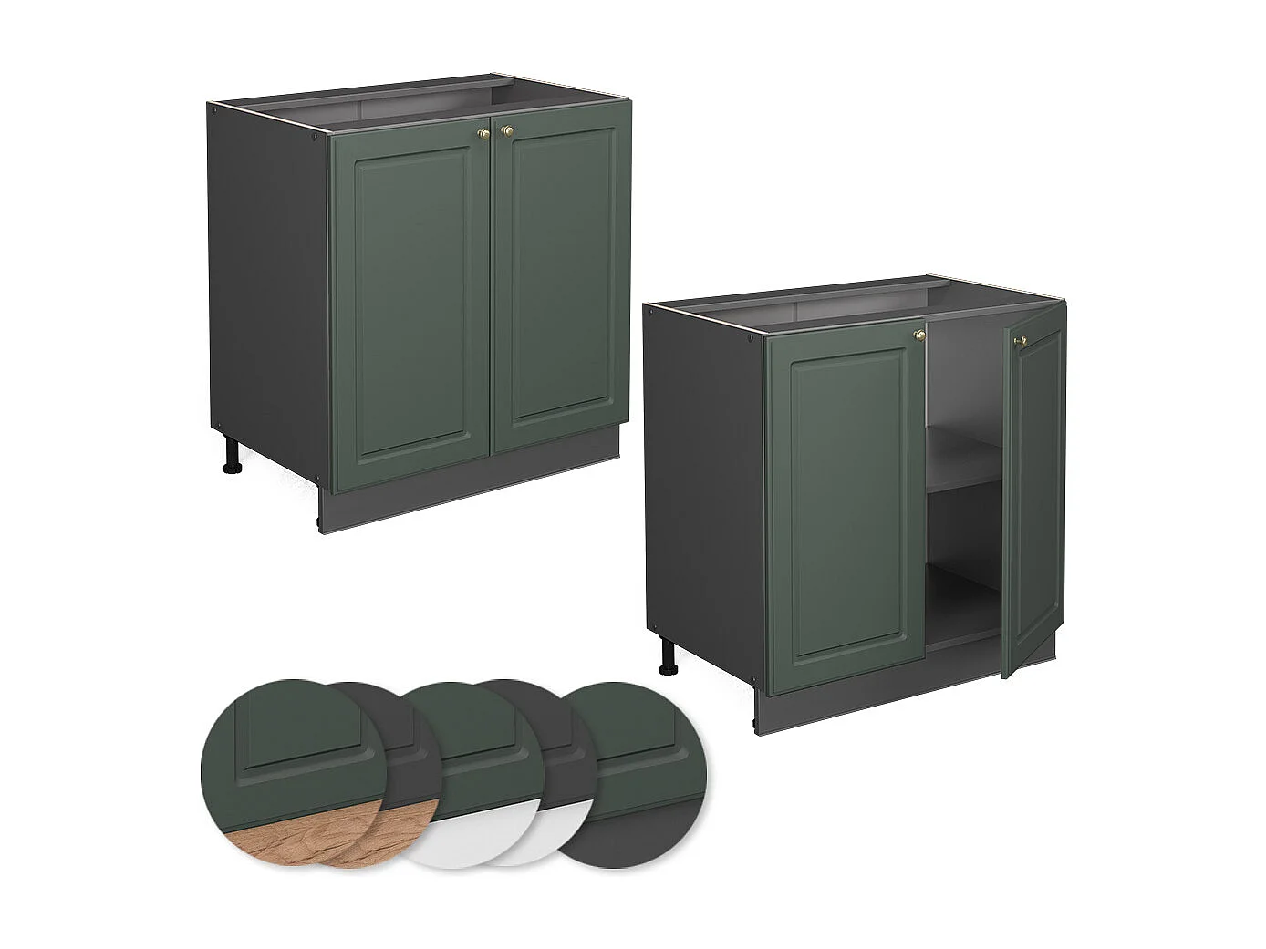 Mueble bajo de cocina verde dorado casa de campo 80x51.6x82 fame-line