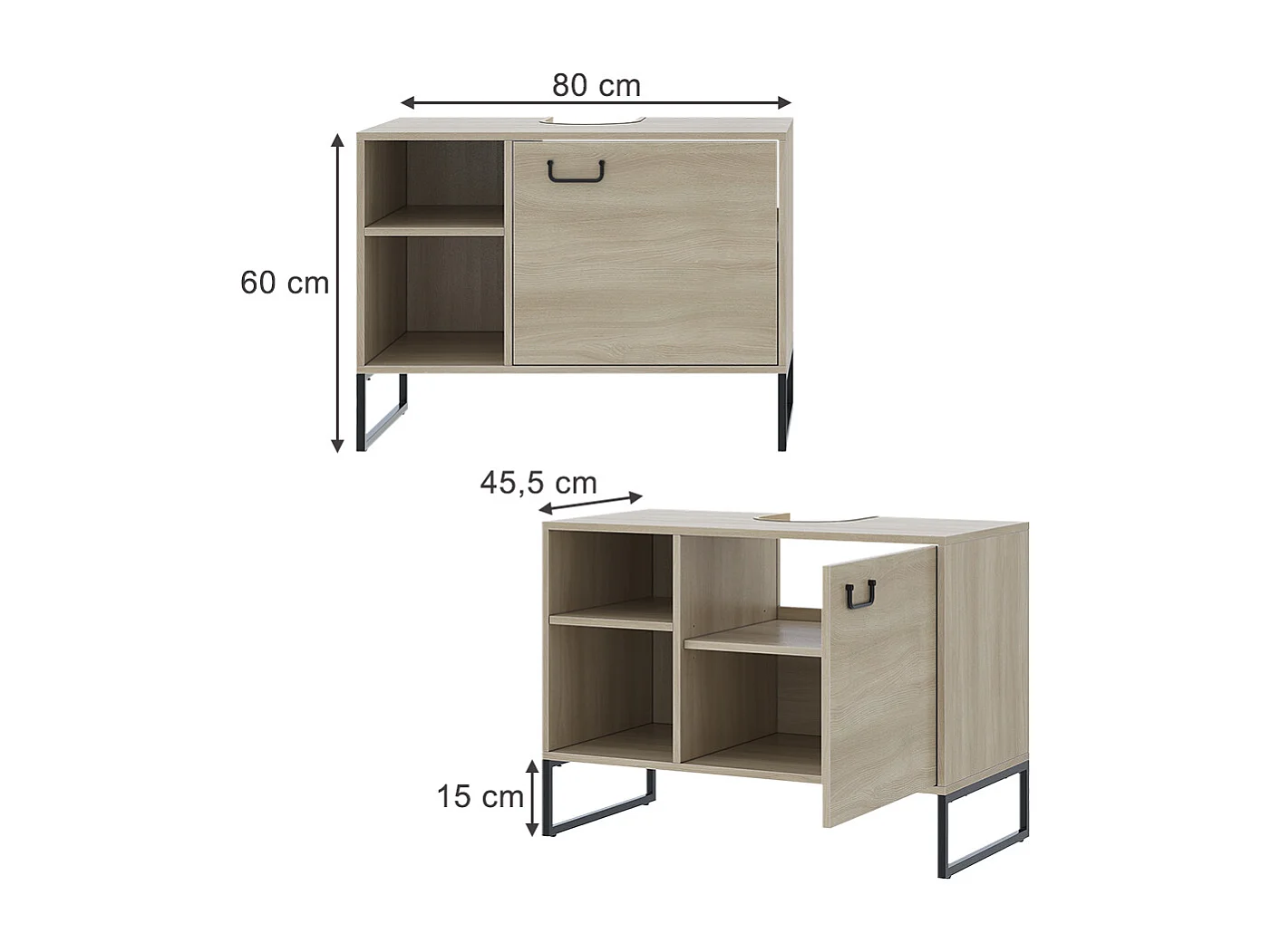 Meuble sous lavabo chêne/noir 80x45.5x60 vionna