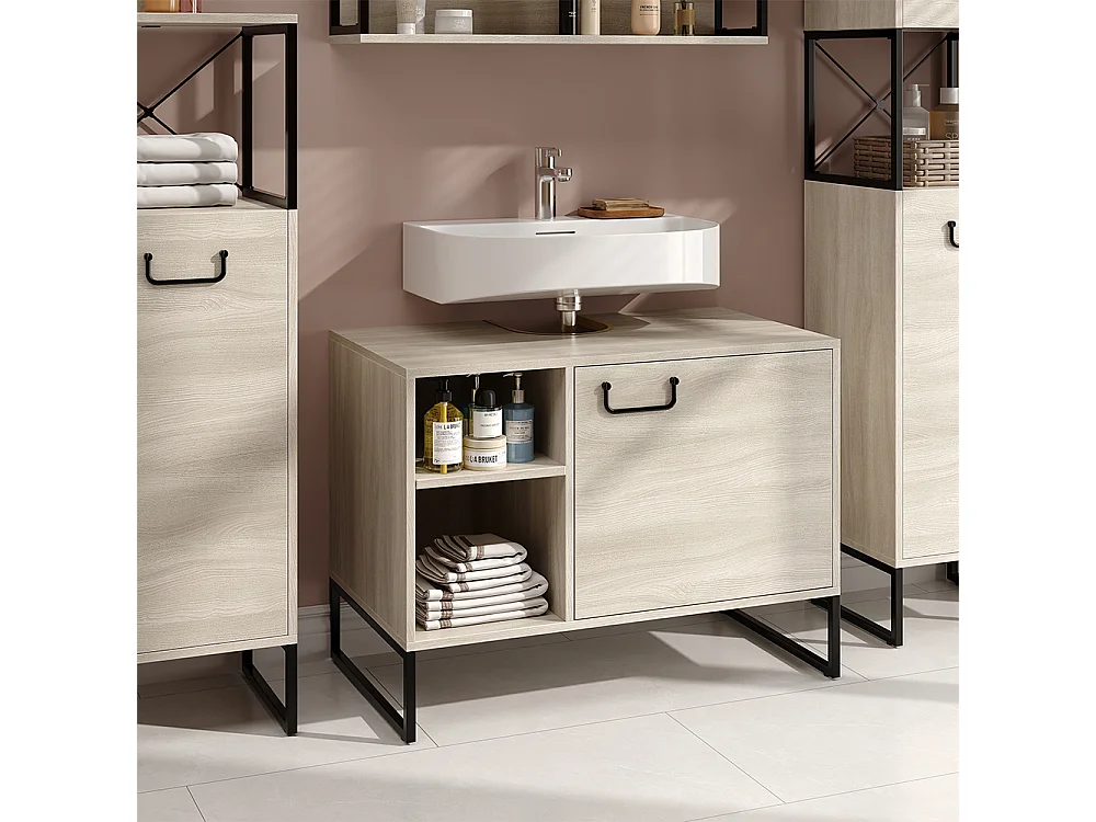 Meuble sous lavabo chêne/noir 80x45.5x60 vionna