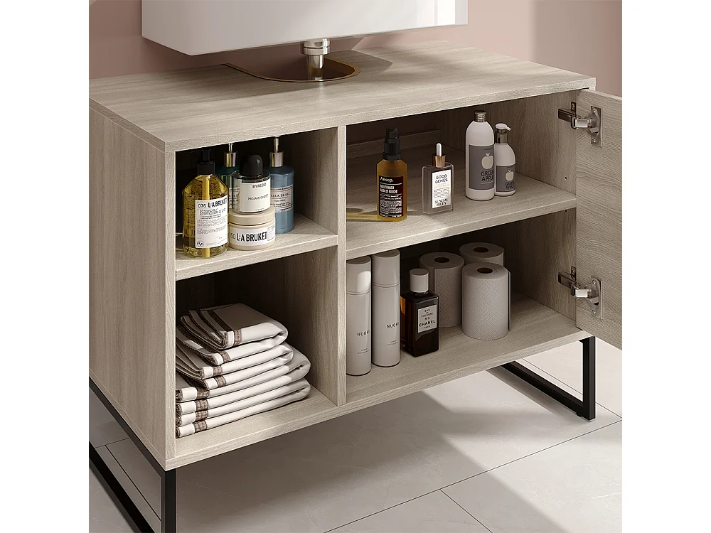 Meuble sous lavabo chêne/noir 80x45.5x60 vionna